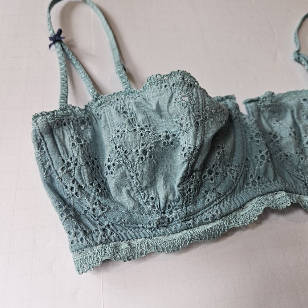 Free People Intimately Lace Bralette Women 32C Blue Balconette Underwirer - Picture 3 of 7